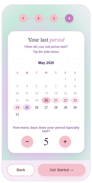 Bloom period setup onboarding screen