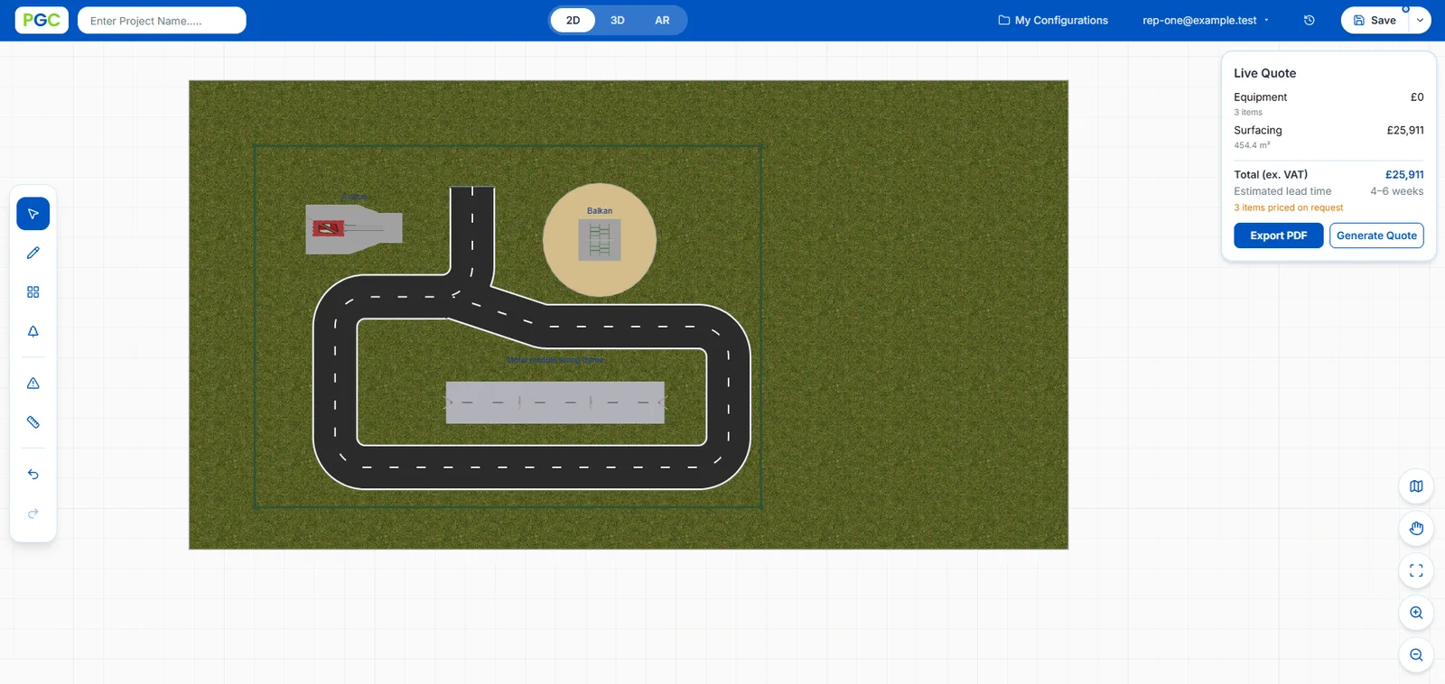 PlayGround Configurator 2D design with a live quote of £25,911