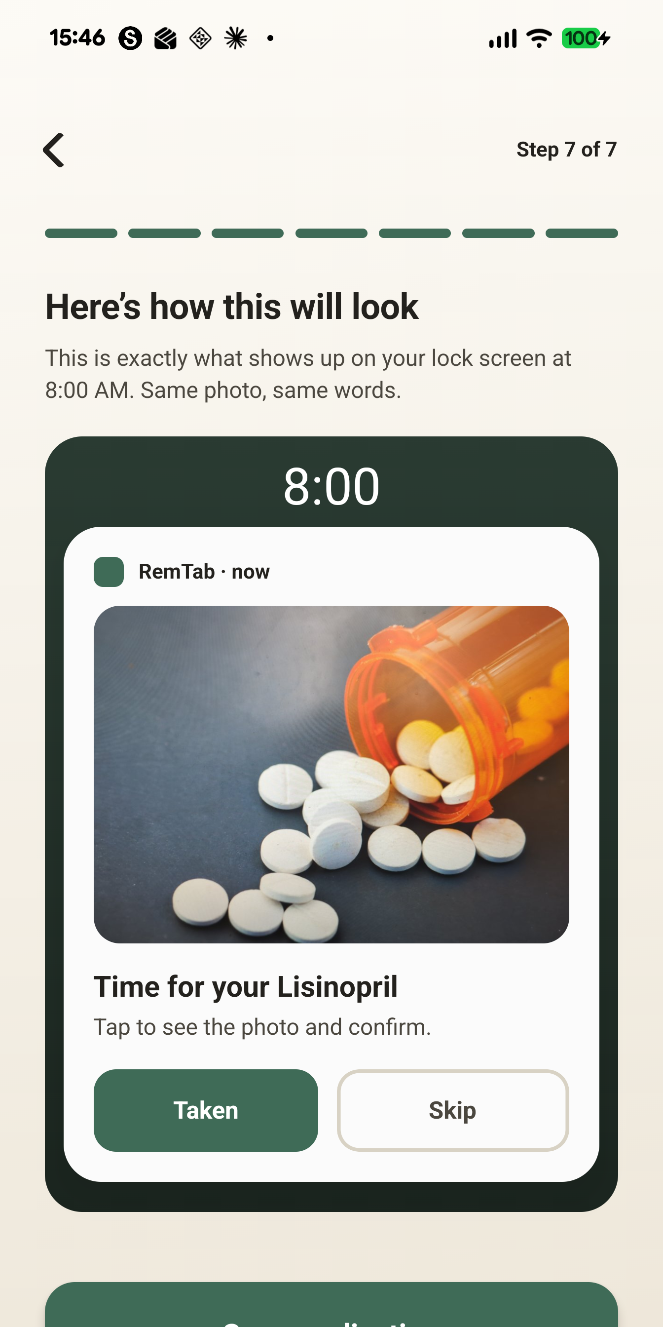 RemTab lock-screen reminder notification preview