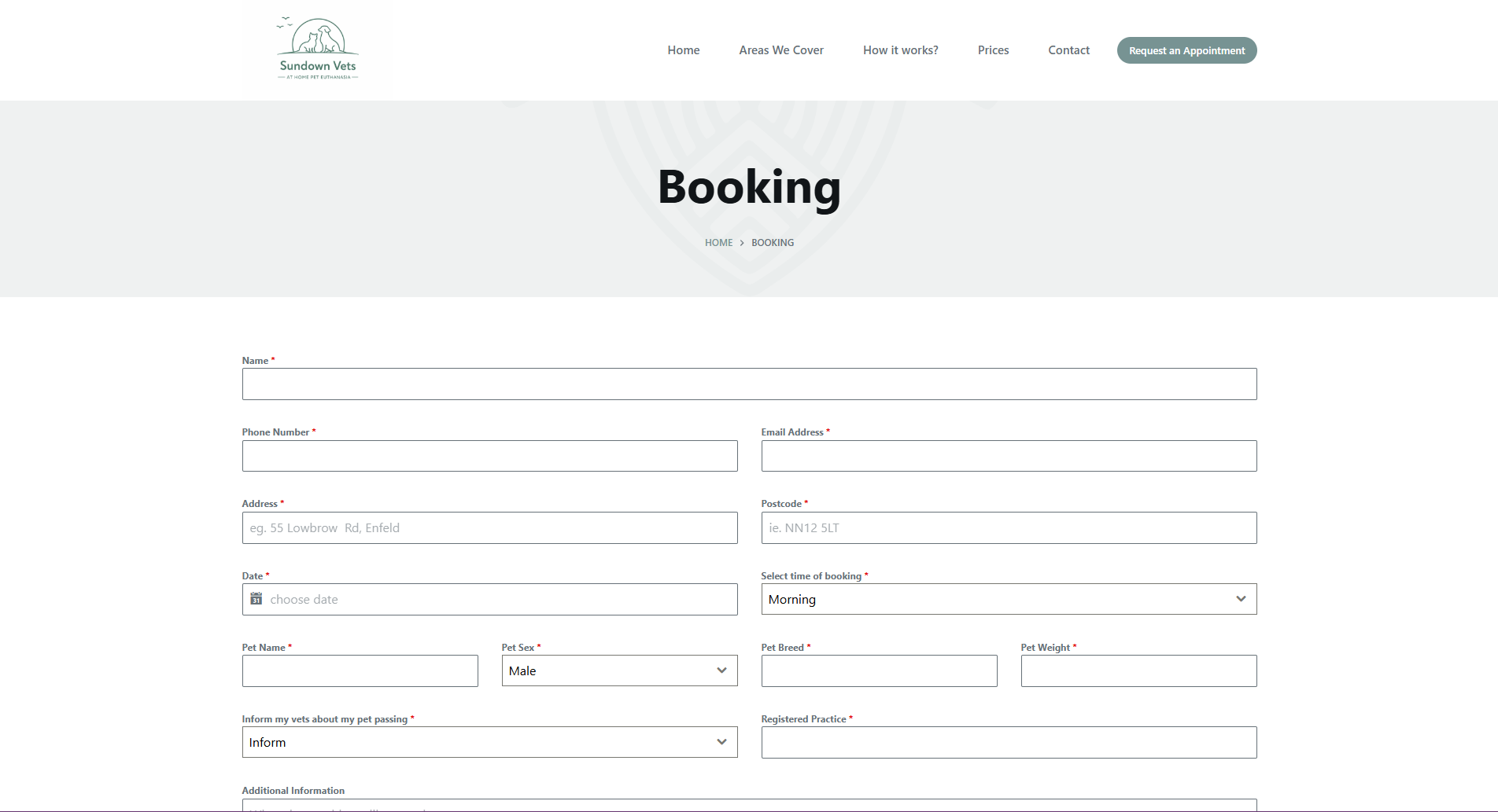 Sundown Vets booking form